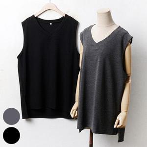 [강물처럼]빅사이즈베이직조끼 3300L409 미즈브이루즈언발베스트