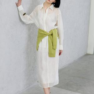 [주크] 프린트 시스루 H 라인 스커트