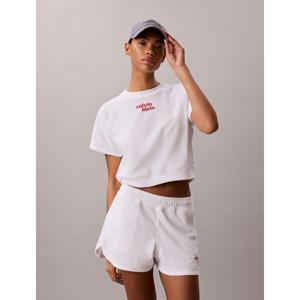 [캘빈클라인 진]여성 CK 타올 테리 크롭 반팔 티셔츠 스웨트셔츠 화이트 47G287G (47G287G-Y