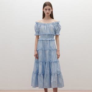 [SATIN] 오프숄더 레이스 셔링 원피스_2컬러 O262T652