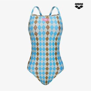 아레나 니팅 아가일 원피스 크로스 스트랩백 A5FL1LO11 BEG