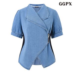 GGPX 유니크 사선 지퍼 데님 반팔 자켓 (GQBJK005D)