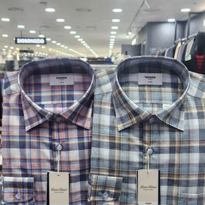 [레노마셔츠]린넨 혼방 멀티 빅체크 일반핏 RQSSG1437_DG