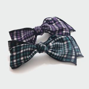 제이로렌 레트로 체크 패브릭 리본 자동핀 H01568