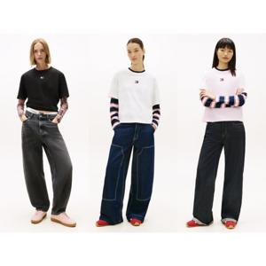 타미힐피거데님 타미진스 여성 저지 박시 핏 배지 티셔츠 T32G1TTO26TWT1 T32G1TTO26TWT1