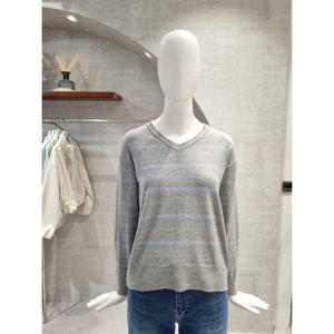 페이지플린  (F6AKN410) 브이넥 줄가라 긴팔 니트