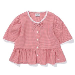 빈 BA24BL02RD 아동 여아 레드 깅엄 체크 반소매 블라우스 여름 신상 BA24BL02RD