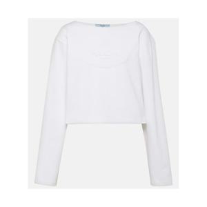 프라다 로고 코튼 저지 크롭 탑 P00886467