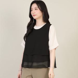 애비뉴투지 엄마옷 캉캉 쉬폰 시스루 봄 여름 라운드 숏 크랍 조끼 V04636