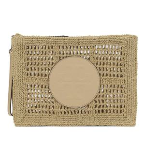 토리버치 라운드 로고 패치 위빙 스트로 클러치 183254 254