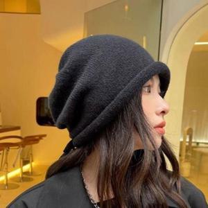 여성벙거지모자 비니 스트링 끈조절 니트 두건 데일리 여자겨울 모자