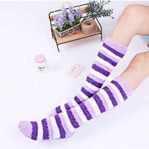 두꺼운양말 여성용 줄무늬 두꺼운 롱 수면 양말 부드러운 원단