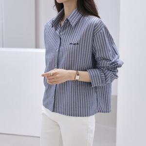 [모노앳디] 보셔 자수 스트라이프 셔츠