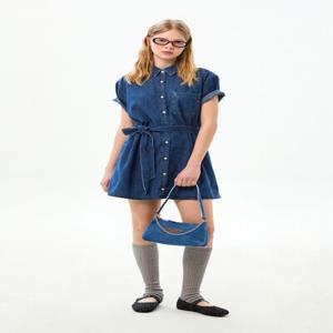 샴브레이 셔츠 미니 원피스