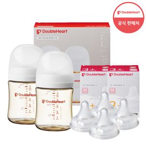 [더블하트] 3세대 160ml 베이직 트윈팩(젖병2개/노꼭지)+젖꼭지4개