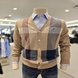 닥스 가디건 26년 모혼방 빅체크 패턴 브이넥 카디건 (DMP1SWCD201I1)