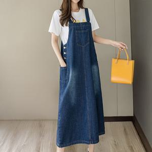 [퀸이즈] [∼88까지]크티 빅사이즈 숄더끈 데님 롱원피스