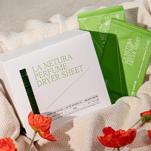 네츄럴오가닉 퍼퓸샤워 드라이시트 메쉬홀 먼지흡착 섬유유연 건조기시트 포장 50매