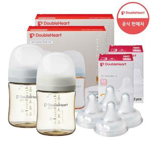[더블하트] 3세대 160ml 모먼트 트윈팩(젖병4개/노꼭지)+젖꼭지4개