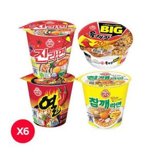 오뚜기 진라면 매운맛컵 6개+열라면컵 6개+참깨라면컵 6개+육개장컵 6개