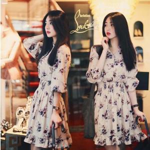 [드림HS몰] 데이트 허리밴딩 여리여리 플라워 미니원피스