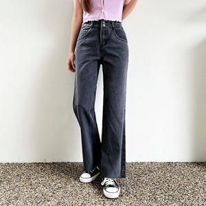 토마토팩토리 여성용 투버튼 스트레이트 와이드청바지