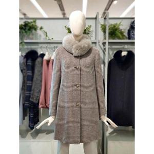 갤러리아_크로커다일레이디 폭스퍼 카라 알파카 체크 롱 코트 CLDWCT108