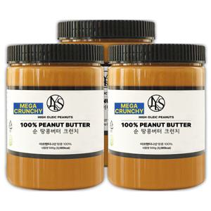 [순땅콩버터] 순 땅콩버터 크런치 500g X 3개 무첨가 100%