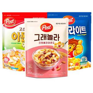 포스트 시리얼 3종(콘푸라이트600g+아몬드620g+크랜베리350g)