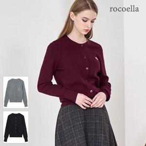 [로코엘라] 마크 엠브로이드 라운드 니트 여성 가디건