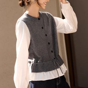 [블랙퀸] 니트 스웨터 레이어드 셔츠 blk004269