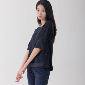 [지센]여성 라운드 블라우스형 5부 티셔츠 LFTSO801_DN