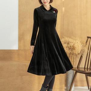 [디얼마미]루이 벨벳 카라 원피스 엄마옷 마담 중년여성