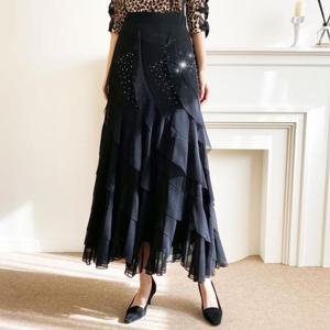 [까르죠아]사선 망사 캉캉 롱 스커트 머메이드 인어라인 여성 밸리 라틴 차밍 줌바 스포츠댄스복 치마