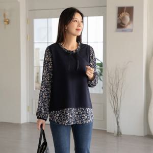 엄마옷 마담4060 플로랄리본블라우스-QBL2502006-