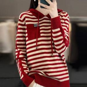 까르죠아 스트라이프 후드 니트 긴팔 티셔츠 봄 블라우스 겨울 가을 줄무늬