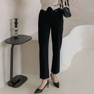 여성 간절기 하이웨스트 9부 금장펜던트 인생핏 밴딩 슬랙스 팬츠 3컬러 5사이즈(55~99) Bon-2508