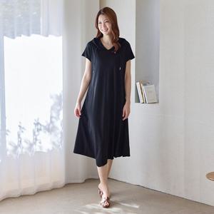 [~XL] 인견 소프트스판 후드 롱 원피스(블랙) 택1