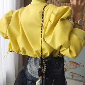 아이미마인 / 미라클 노카라 퍼프 벌룬 스트링 크롭 레더 가죽 블루종 항공점퍼 (3color)