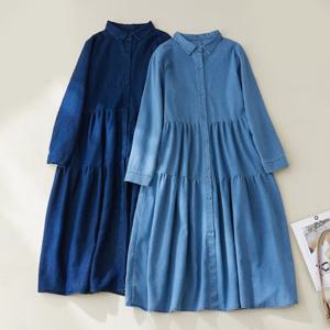 [유니제이] 리고 데님 카라 캉캉 원피스