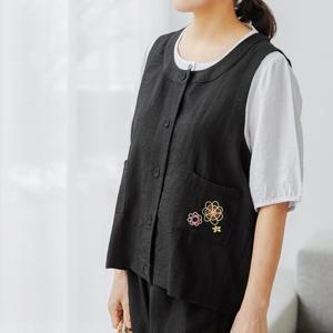 [우일인견] 여성 시원한 인견 포켓 자수 조끼 베스트 마담룩 엄마옷 빅사이즈