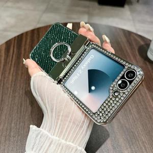 갤럭시Z플립7FE/Z플립6 케이스 링 가죽 큐빅 플립 케이스