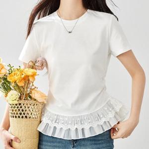 [패션시그널] 허리라인스트링 레이스밑단 반팔티셔츠 8E5F68