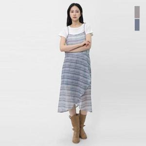 스콰즈 여성 레이어드 쉬폰 원피스 체크 뷔스티에 롱원피스 SIM002