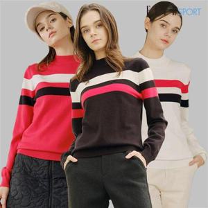 [엘르 스포츠]스트라이프 하이넥 니트 3종 여성