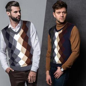 [쟌피엘]아가일시플리 니트조끼 남자 겨울 V넥 스웨터