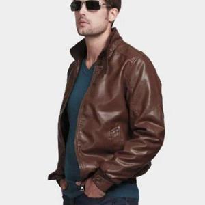 [옷자락]남성 레더 비건가죽 바이커 갈색 라이더 자켓