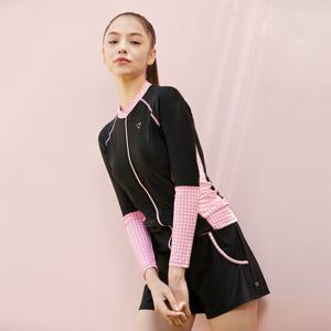 제테스 여성 레귤러핏 인컵내장 체크 집업 래쉬가드 상의 L_4A083