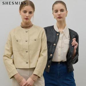 [쉬즈미스]미니멀 노카라 페이크 레더 자켓