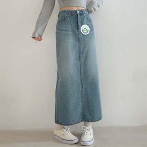 [릴룸][4466] H라인 터널밴딩 멕시 롱스커트 데님스커트